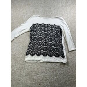Roz & Ali Sweater Womens Medium Lace Overlay‎ Long Sleeve Pullover Top